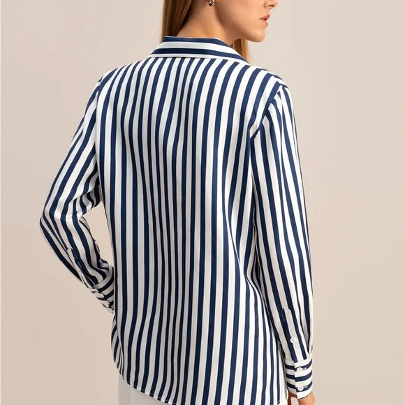 NWOT - Lillysilk Amalfi Stripe Silk Shirt - Picture 9 of 11